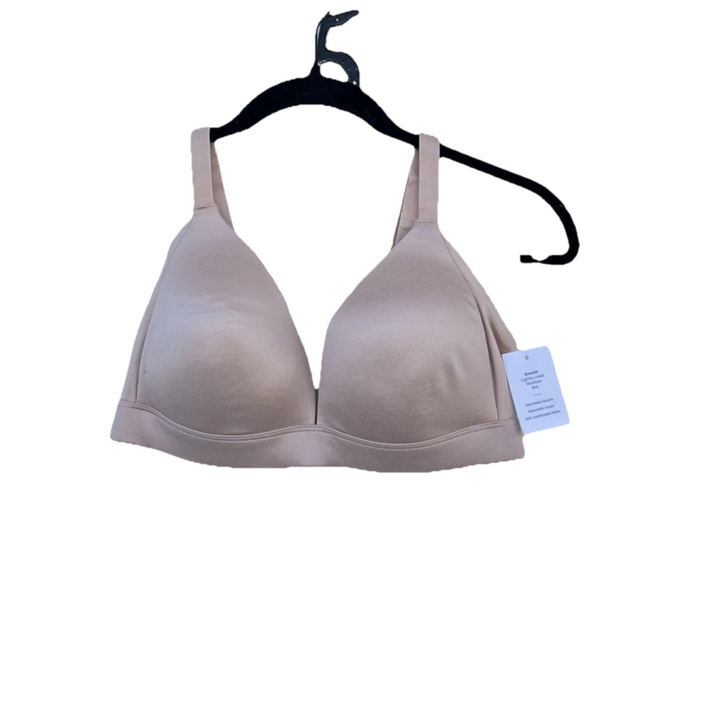 Auden Womens Smooth Lightly Lined Wirefree Bra 36C Beige Adjustable Straps